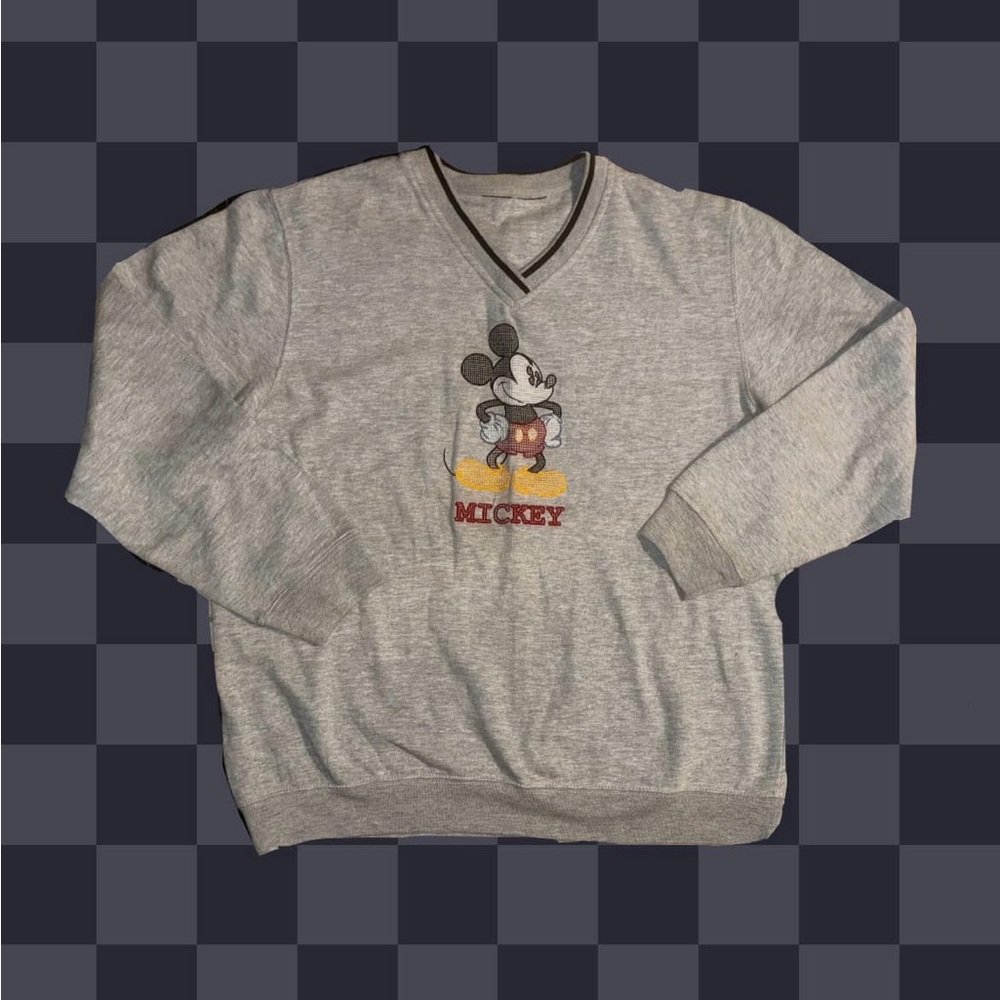 90s Mickey Mouse embroidered V neck sweat shirt